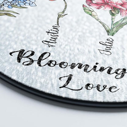 Personalized Grandma’s Garden Stained Glass Window Hanging Ornament, Custom Birth Month Flowers with Kids’ Names, Grandma Love Grows Here Floral Art, for Mom Grandma