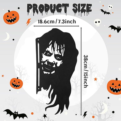 Metal Garden Fence Decor - Double Sided Black Yard Art, Weatherproof Garden Sculptures for Outdoor Patio, Farmhouse Fence Halloween Spooky Decor, Backyard Ornaments for Lawn (Witch)
