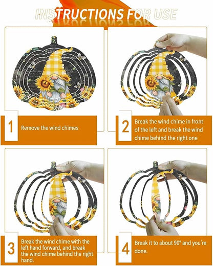 Gnomes Black Wind Spinners Outdoor Inoor, Decorative Hanging Pumpkin Ornaments for Yard Patio Garden, Yellow Sunflower Floral Bee Summer Spring Stainless Steel Metal Wind Sculpture Suspension Trim, 8"