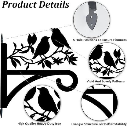 Bird Plant Hanger Iron Plant Brackets 10.6 x 11.3 Inch Black Tree Leaf Animal Silhouette Indoor Outdoor Decorative Basket Wall Mounted Hanging Bracket for Porch Garden Wind Chime Lantern