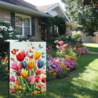 Spring Summer Tulip Garden Flag 12x18 Inch Double Sided, Colorful Welcome Yard Decor, Farmhouse Outdoor Flag for Lawn Patio Porch