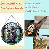 Baby Owl Suncatcher Stained Glass,Hanging Stained Glass for Windows for Animal Lovers,20cm/7.87inch Hand-Painted Sun Catcher Garden Hangings Ornaments Halloween Fall Christmas Decor for Home