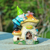 Garden Gnome Statue - Solar Powered Gnome Lights Decoration Outdoor Figurines for Yard with Gnome Building Mushroom House, Lawn Ornaments for Porch Balcony Patio Decor, Gifts for Mom Grandma