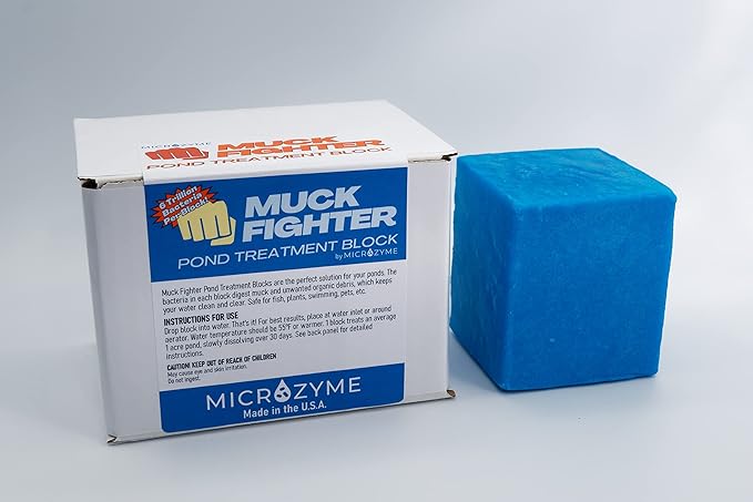 Muck Fighter Pond Treatment Block | Lasts 30 days | Natural Pond Bacteria & Sludge Decomposing Enzymes | Water Clearing Odor Eliminating Microbes | Safe for Fish, Pets, & Recreation (1-Pack)