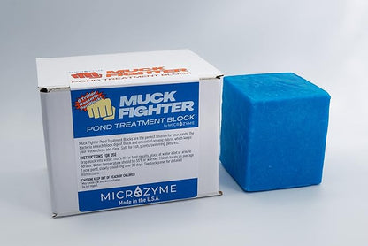 Muck Fighter Pond Treatment Block | Lasts 30 days | Natural Pond Bacteria & Sludge Decomposing Enzymes | Water Clearing Odor Eliminating Microbes | Safe for Fish, Pets, & Recreation (1-Pack)