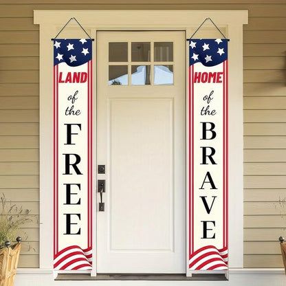 BlissYard 2Pcs Patriotic Themed Door Banners 4th of July Decorations Memorial Day Banner Hanging Porch Signs Banners for Independence Veterans Labor Day for Front Yard Indoor Outdoor Supplies