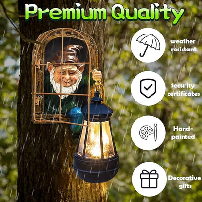 Gnomes Outdoor Garden Statues Gifts Mothers Day Summer Decor Whimsical Fairy Garden-10 Inch Elf Outdoor Tree Hugger Statues- Tree Face Sculpture, Yard Art Patio,Fence,Lawn,Wall Gnomes Ornament