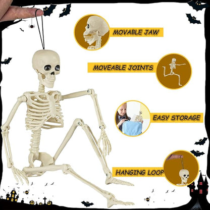 18 Packs Skeleton Halloween Decorations Outdoor with 16" Full Body Posable Joints Skeletons Decor, Halloween Party Decor Indoor, Yard Garden Lawn Graveyard Haunted House Props Spooky Party Decorations