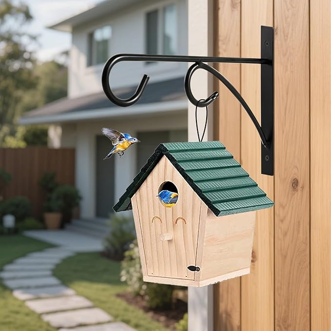 4 Pack Black Vinyl Fence Hooks, 8 Inches Strong Load-Bearing Wall Hanging Plant Bracket Outdoor Indoor, Fence Hangers for Hanging Flower Baskets, Wind Chimes, Bird Feeders, Lanterns & Lights