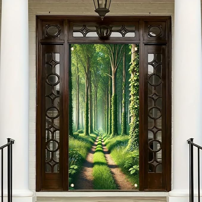 Forest Path Garden Flag Green Tree Woodland Scenery 71x35 inch Double Sided OutdoorYard Banner for Nature Landscape Spring Summer Decor