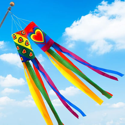 timecity 2PCS Rainbow Windsock Heavy Duty 40 Inches Garden Stripes Heart Wind Socks Banner Flag Outdoor Hanging Decor for Valentine's Day Wall Tree Front Patio Lawn Garden Decor