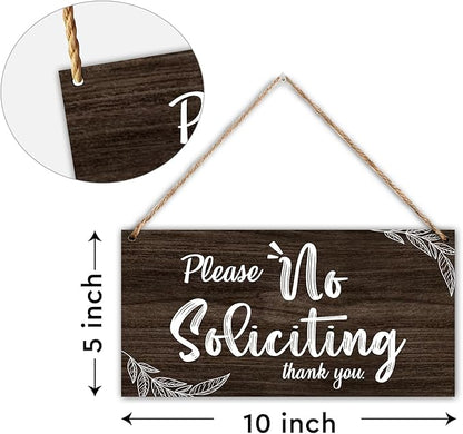 YUEXLL Rustic Please No Soliciting Plaque, 10" x 5" Wood Hanging Sign for Porch, Yard, Garden, Home, Farmhouse, Outdoor-04