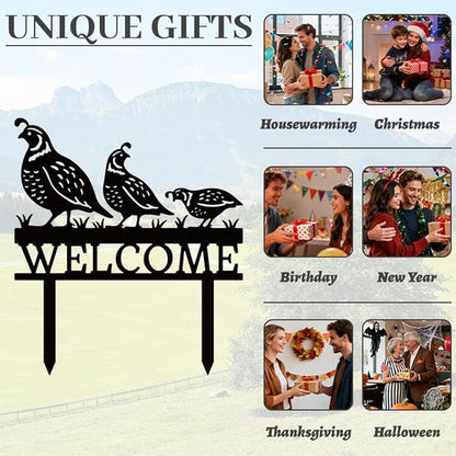 WADORN Black Quail Metal Decorative Garden Stakes, Bird Lover Gifts for Women Mom Grandma Beloved Unique Welcome Metal Birds Yard Art Sculptures Decor for Home Garden Backyard Outdoor Lawn Ornaments