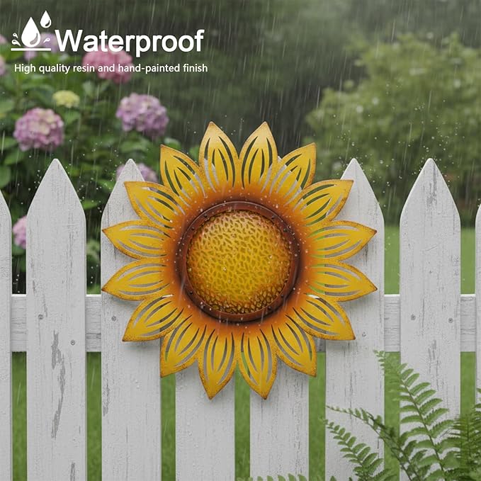 JJALIGHTS Metal Sunflower Decor Outdoor Wall Art -23 Inch Larger Size Metal Flower Wall Decor for Patio Garden Fence Home Bedroom Living Room Kitchen Bathroom, Thoughtful Gift, Housewarming Gift