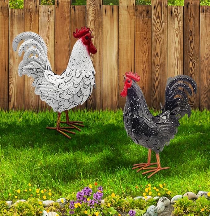 Metal Rooster Statue Garden Chicken Sculpture Decoration Metal Yard Art for Yard Outdoor Indoor Decoration (#L)