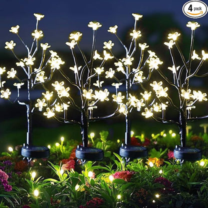 Solar Garden Lights Outdoor Waterproof,Garden Decor Solar Flowers For Outside Decorative,4Pack 2Modes Solar Powered Fairy Outdoor Decorations for Yard Patio Pathway, Gardening Gifts Mothers Day