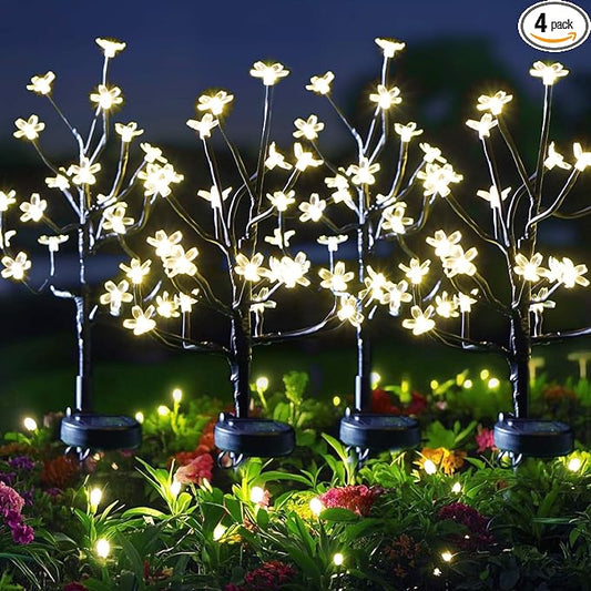Solar Garden Lights Outdoor Waterproof,Garden Decor Solar Flowers For Outside Decorative,4Pack 2Modes Solar Powered Fairy Outdoor Decorations for Yard Patio Pathway, Gardening Gifts Mothers Day