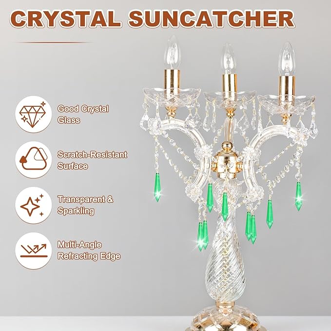M METERXITY 10-Pack Crystal Icicle Prisms, 53mm/2.09 Inch Chandelier Pendant Maker Hanging Crystals Chandelier Prisms for Home/Windows/Garden/DIY Decoration[Green]