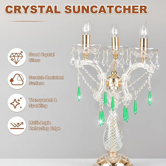 M METERXITY 10-Pack Crystal Icicle Prisms, 53mm/2.09 Inch Chandelier Pendant Maker Hanging Crystals Chandelier Prisms for Home/Windows/Garden/DIY Decoration[Green]
