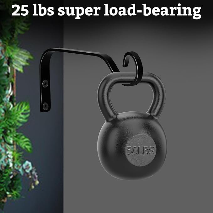Aidoclip 4 Pack 7 Inch Plant Hanger Brackets for Outdoor Indoor Use, Wall Mounted Iron Hooks for Hanging Baskets, Bird Feeders, Lanterns, Wind Chimes, Rustic Black Garden Decor with Hardware