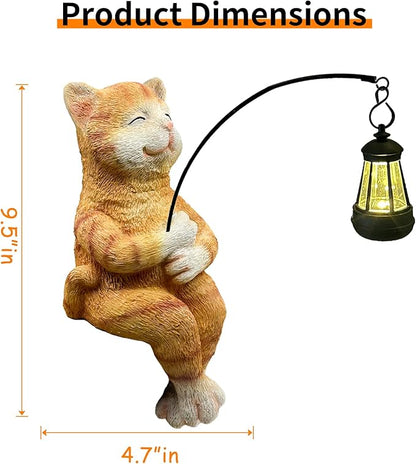 Teaeeno Cat Outdoor Statues for Garden Outside Decor with Solar Lantern Clearance for Yard Art Lawn Ornaments Porch Patio Balcony Home House for Grandma Mom Women