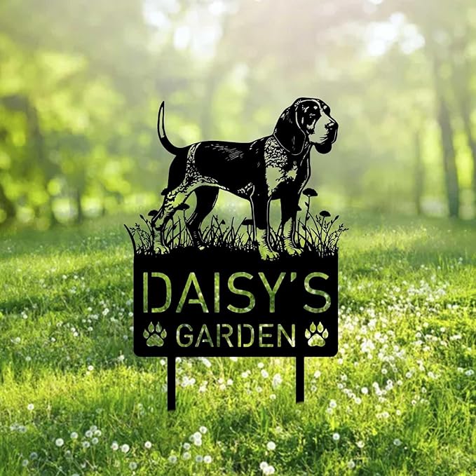 Custom Bluetick Coonhound Dog Metal Memorial Garden Stake Personalized Pet Grave Marker Name Sign Remembrance Stake Decor Sympathy Dog Loss,Outdoor Statues for Yard Garden Lawn Patio Pathway Grave.