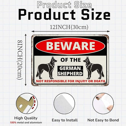 Beware Of The Dog German Shepherd Sign Aluminum Metal Tin Signs Outdoor Yard Sign Warning Sign For Fence Yard Home Kitchen Farm Garden Wall Decor 8x12 Inch