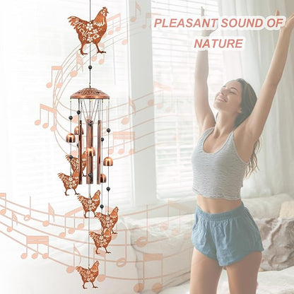 Chicken Wind Chimes for Outside, Chicken farimhouse Memorial Gifts for Men/Women/Dad/Grandpa, Yard Outdoor Decor, Home Lawn Patio Garden Decoration(Chicken)