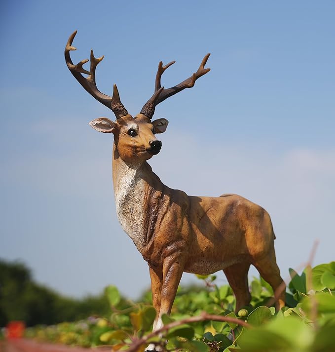XTAPAN Resin 19.68Inch Height Standing Deer Statue Animals Sculpture Garden Art Decor Yard Ornament Lawn Garden Outdoor Patio Decoration Figurine