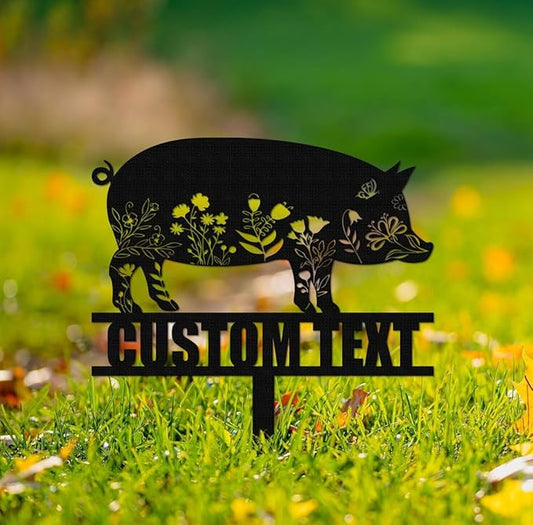 Pig Metal Sign With Stakes,Custom Pig Sign Name,Personalized Pig Farm Decor,Garden Decor,Pig Stake Sign,Farmhouse Decor,Yard Decor,Pig farm decor,outdoor sign,pig name sign.