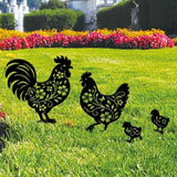 SUPERDANT 4PCS Chicken Metal Garden Yard Art Decor Black Silhouette Outdoor Iron Art Decoration Garden Stakes Statues Ornament Crafts for Backyard Parks Lawns Outdoor Spaces