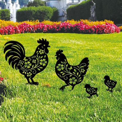 SUPERDANT 4PCS Chicken Metal Garden Yard Art Decor Black Silhouette Outdoor Iron Art Decoration Garden Stakes Statues Ornament Crafts for Backyard Parks Lawns Outdoor Spaces