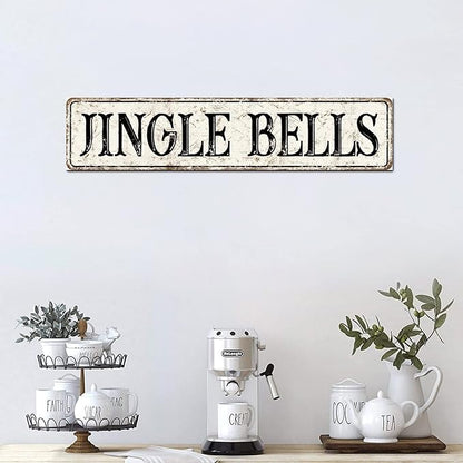 Madcolitote Ancient Retro Jingle Bells Wood Sign Jingle Bells Custom Street Sign Rustic Wooden Wall Art Farmhouse Wall Decor Kitchen Home Decor Signs Wall Hanging Sign Housewarming Gift 4x18in