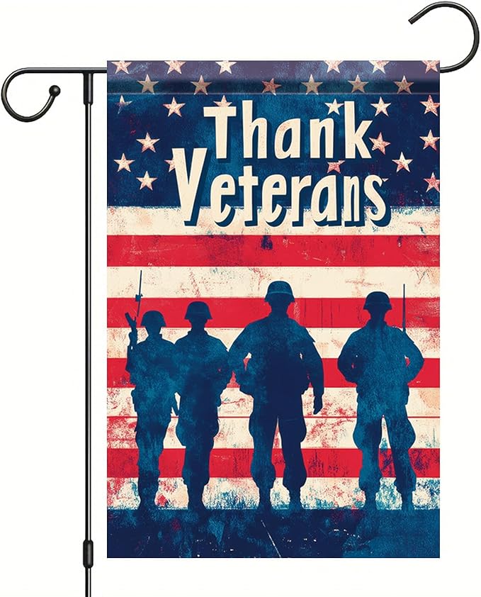 Spring Summer Garden Flag 12x18 Inch Thank Veterans Patriotic American Outdoor Military Silhouette Tribute Design Outdoor Yard Porch Lawn for Seasonal Americana Home Decor