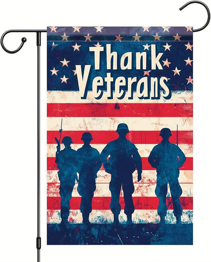 Spring Summer Garden Flag 12x18 Inch Thank Veterans Patriotic American Outdoor Military Silhouette Tribute Design Outdoor Yard Porch Lawn for Seasonal Americana Home Decor