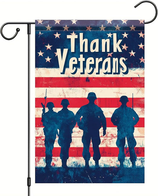 Spring Summer Garden Flag 12x18 Inch Thank Veterans Patriotic American Outdoor Military Silhouette Tribute Design Outdoor Yard Porch Lawn for Seasonal Americana Home Decor