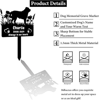 Custom Rottweiler Dog Memorial Grave Marker,Personalized Pet Dog Memorial Garden Stake,Flora Dog Memorial Plaque Burial Stake Engraved Sign,Dog Sympathy Grave Stake,Dog Statue Headstone