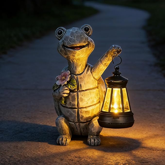 Solar Garden Outdoor Statues Turtle with Lights Resin Statue with Solar Lantern, Decorative Lawn, Yard Outdoor Decoration and Gifts (Turtle 2)