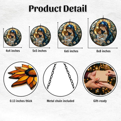 Virgin Mary Acrylic Suncatcher Stained Glass Effect Window Car Hanging Christmas Ornament Indoor Outdoor Decor Garden Memorial Sun Catcher for Family Christmas Jesus Gift for Women Mom Grandma