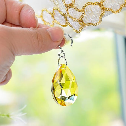 H&D HYALINE & DORA 10pcs Bauhinia Crystal Suncatcher Prisms Chandelier Beads Replacement 38mm Hanging Crystals Ornament Pendant for Window Wedding Party Decor,Yellow