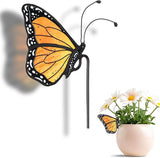 Geelin 1 Pc Stained Glass Butterfly Suncatcher Flower Pot Decoration Metal Plant Pot Hangers Colorful Garden Yard Suncatcher Decor for Spring Home Indoor Outdoor Decor(Orange)