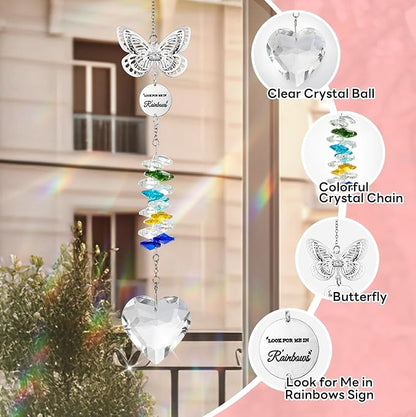Memorial Crystals Suncatcher - Memorial Sympathy Gifts for Loss of Loved One - Unique Rainbow Maker in Memory of Mom Dad Dog, Ideal Grief Bereavement Miscarriage Gift (Butterfly-Colorful)