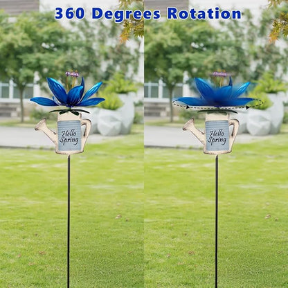 Wind Spinners Outdoor, 360 Degree Lotus Wind Sculptures Windmill, Metal Decorative Garden Stakes for Spring Garden Yard Decor, 36.2" H x 9.4" W