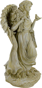 Northlight 18" Heavenly Gardens Distressed Almond Brown Angel with Bird and Bouquet Outdoor Patio Garden Statue