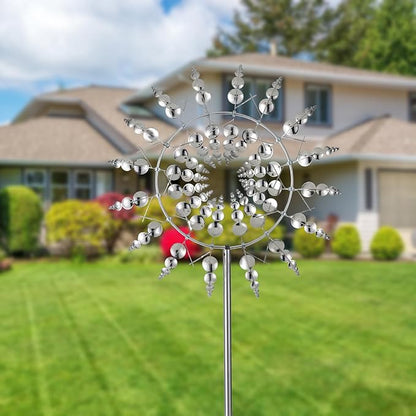 Magical 3D Wind Spinners Outdoor, 360° Metal Windmills for Yard Garden, 12.6 inches Wind Powered Wind Catchers Sculptures and Spinners for Yard Garden Patio Decoration(Colorful) (Silver)