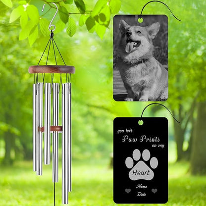 Personalized Custom Wind Chimes Memorial Engraved Gifts for Loss of Loved One Mother Dad Mom Dog Pet Customized Outdoor Sympathy Wind Chimes with Photo Text
