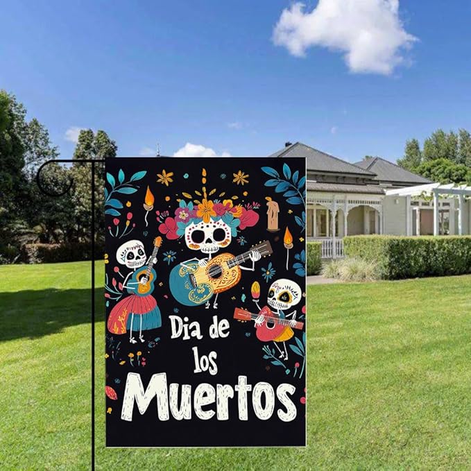 Gkyygk Welcome Garden Flag Dia De Los Muertos 12x18 Inch Double Sided Skull Day Of The Dead Small Burlap Banners Yard House Seasonal Farmhouse Home Decor for Men Women