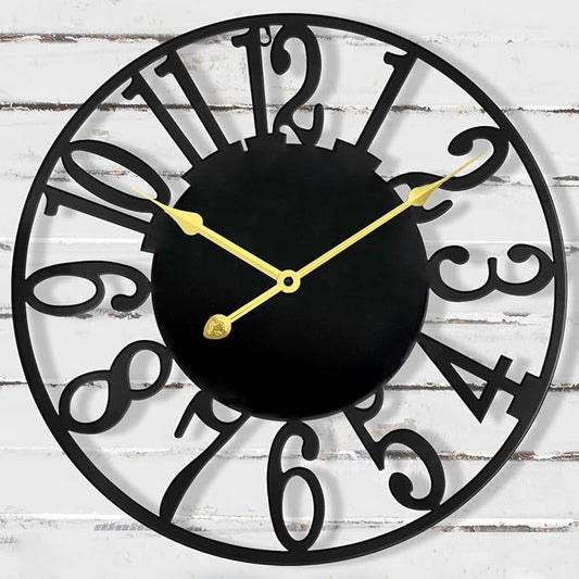 Large Outdoor Clock Silent Battery Operated, 16 Inch Metal Decorative Clock for Patio, Pool Area, Garden, Deck, Modern Black Farmhouse Wall Clock for Kitchen, Living Room, Bathroom