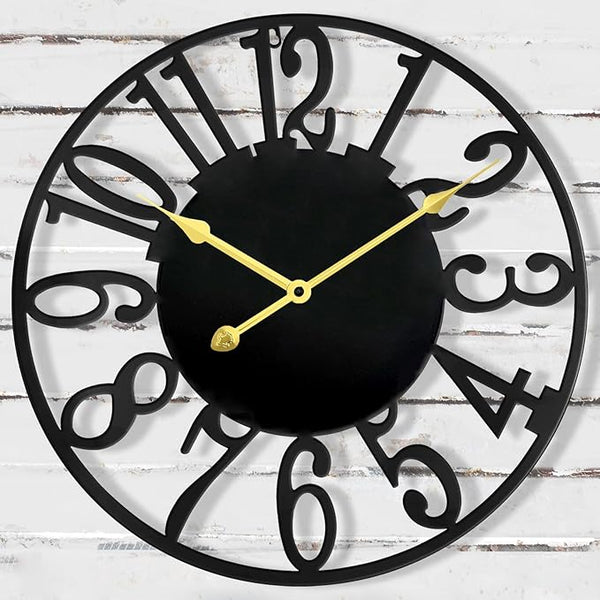 Large Outdoor Clock Silent Battery Operated, 16 Inch Metal Decorative Clock for Patio, Pool Area, Garden, Deck, Modern Black Farmhouse Wall Clock for Kitchen, Living Room, Bathroom