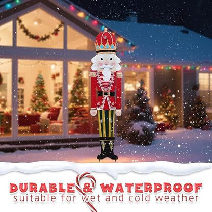 WONDER GARDEN Christmas Metal Yard Stakes, Lighted Nutcracker Soldier Garden Stake Yard Signs, Outdoor Christmas Decorations for Lawn Party Outside Decor
